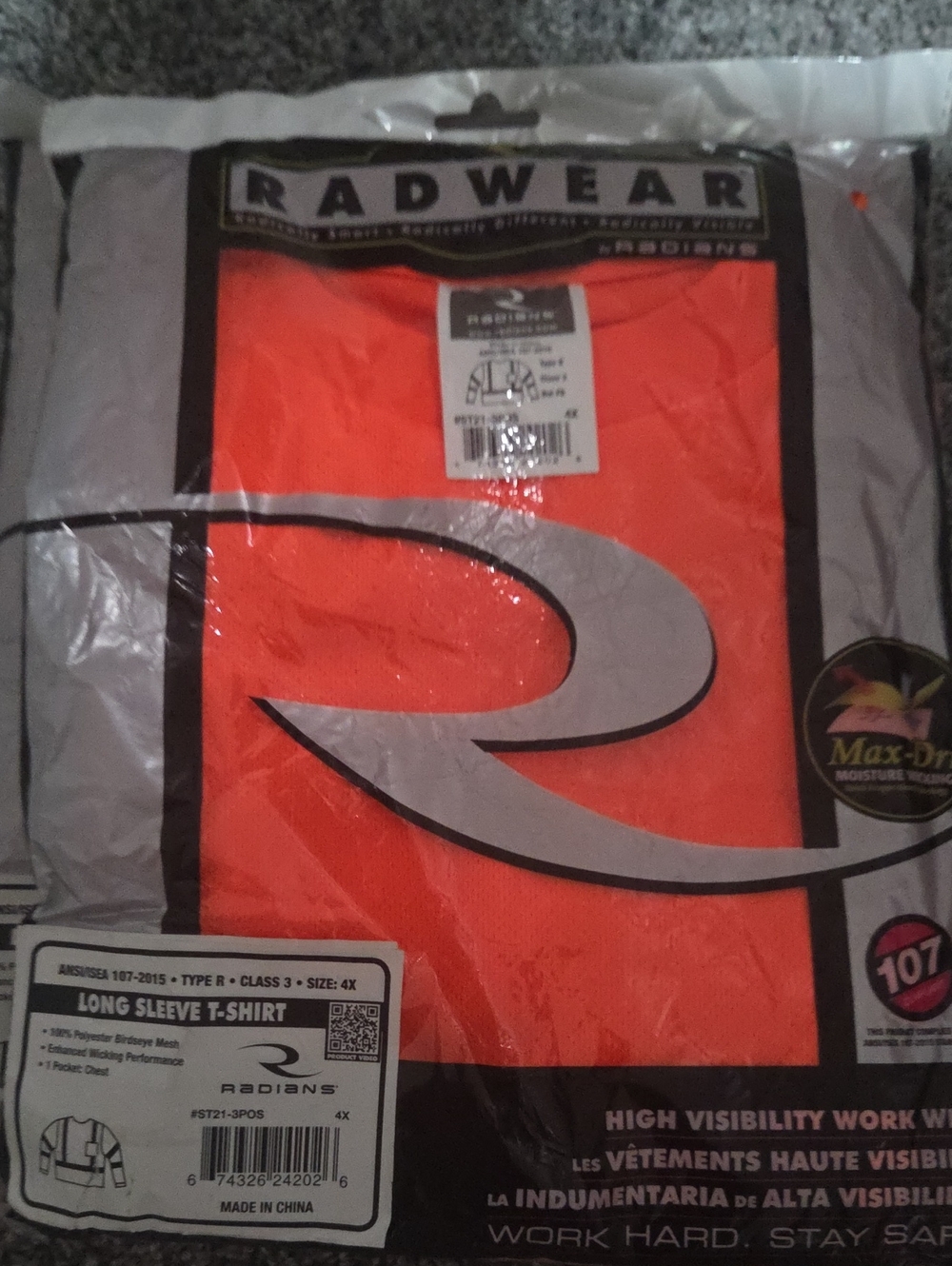 Radians Radwear High Visibility Long Sleeve T-Shirt - Orange